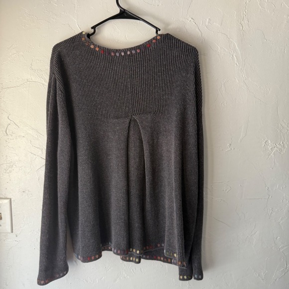 J Jill Cardigan Sweater Multicolor Dot Trim Gray Knit Button Womens Cottage - Picture 8 of 8